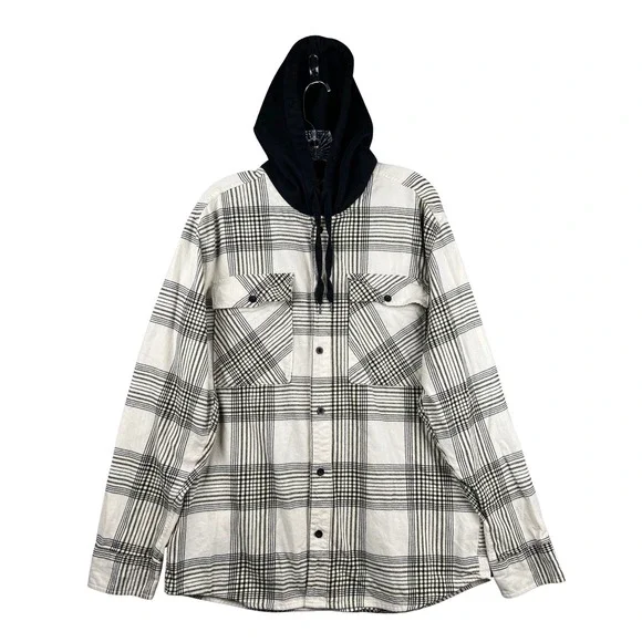 No Boundaries Oversized Flannel Shirt Jacket Hoodie Mens Large Plaid - Picture 1 of 4